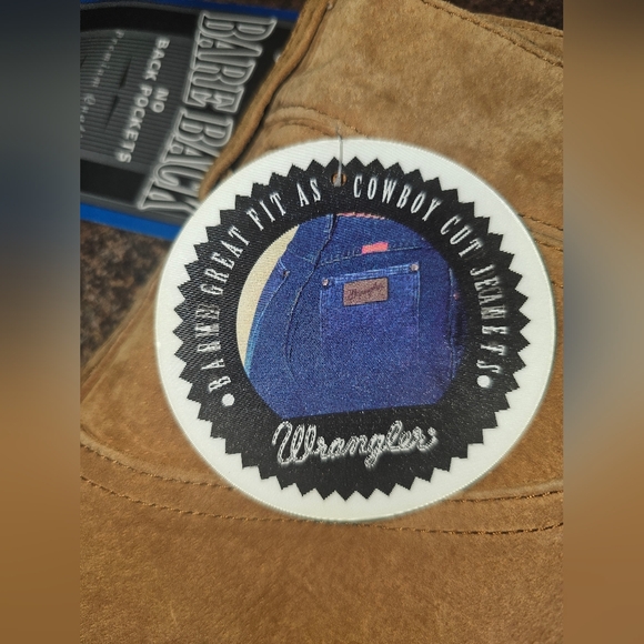 VIntage Wrangler Cowboy Cut Leather Pants size 9 34L 26 waist Tan NWT - Picture 8 of 12